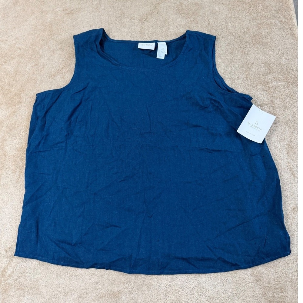 Elisabeth Liz Claiborne Tank Top Womens 18 Navy Blue Linen Shell Plus NWT